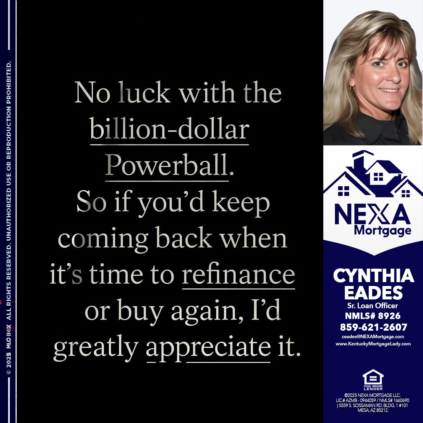 NO LUCK WITH - Cynthia Eades -Sr. Loan Officer