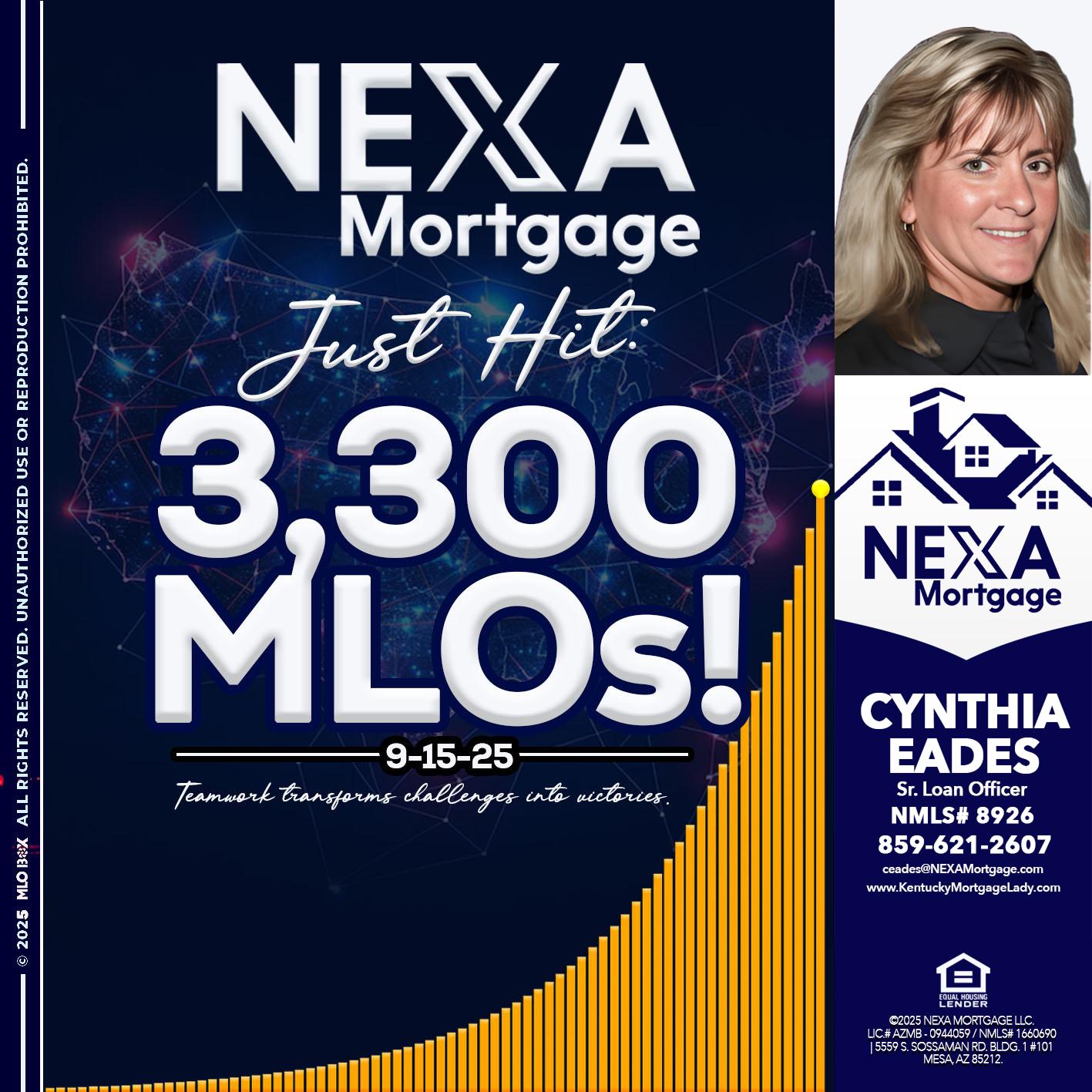 NEXA JUST HIT 3300 MLOS - Cynthia Eades -Sr. Loan Officer