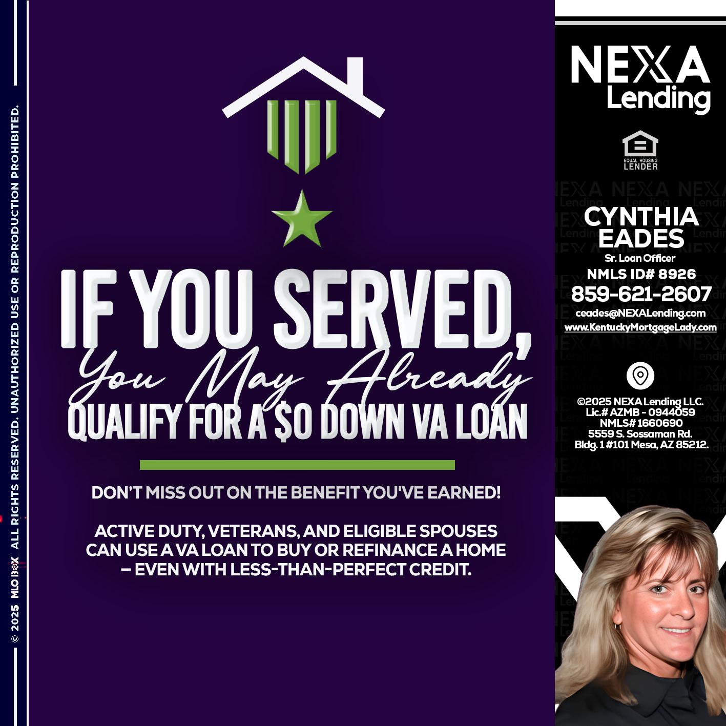 IF YOU SERVED - Cynthia Eades -Sr. Loan Officer