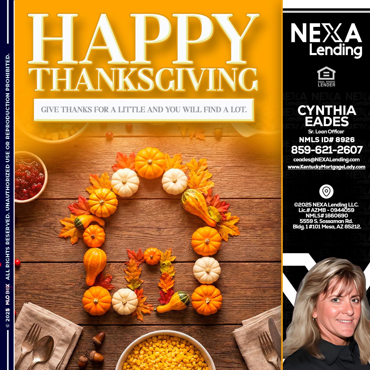 HAPPY THANKSGIVING - Cynthia Eades -Sr. Loan Officer