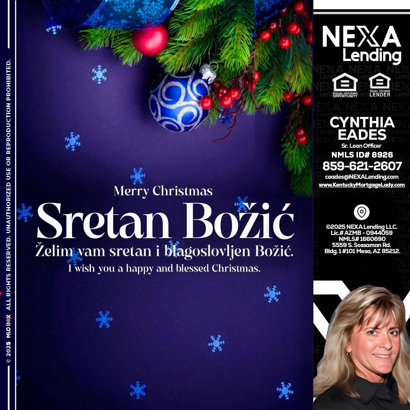 Sretan Božić - Cynthia Eades -Sr. Loan Officer