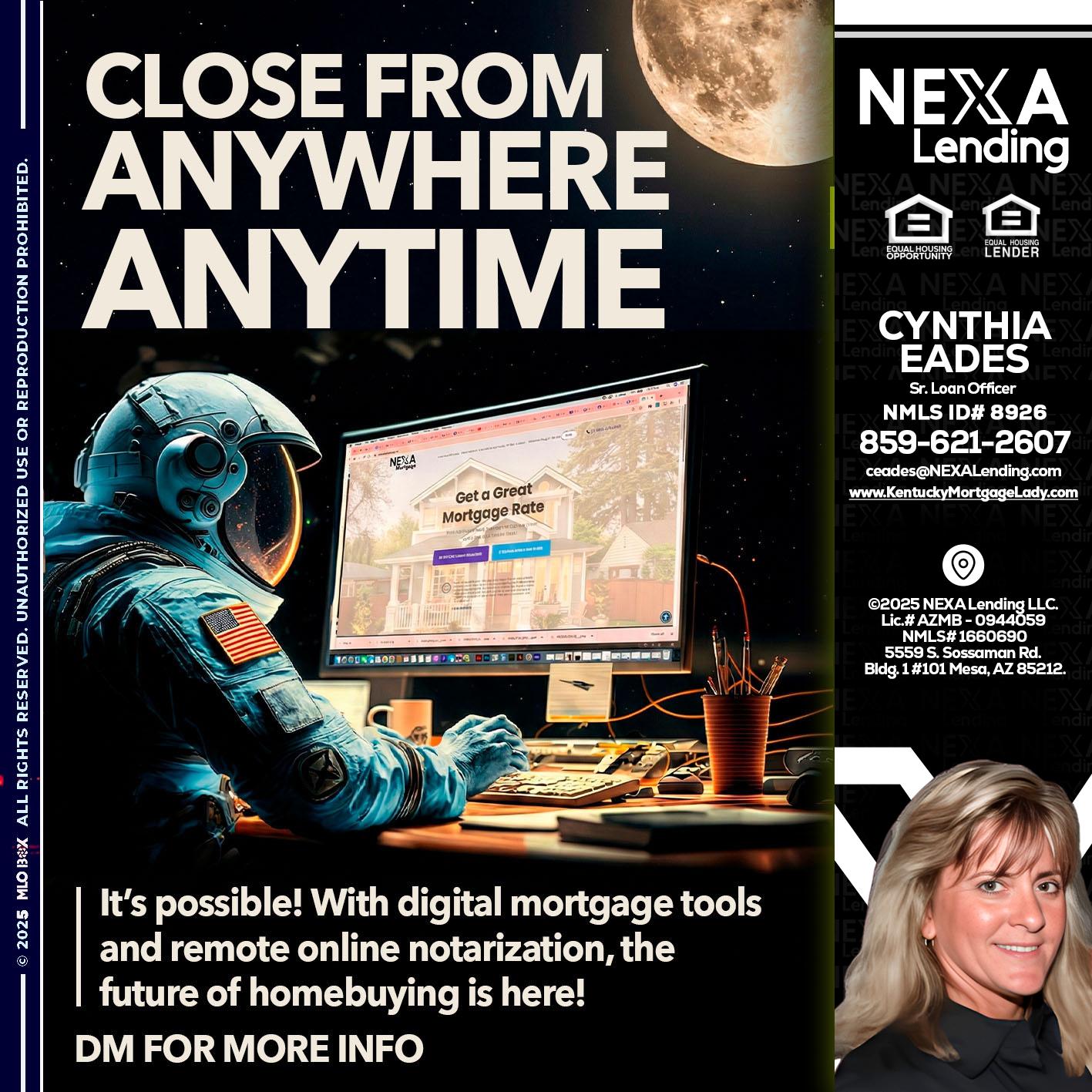 close from - Cynthia Eades -Sr. Loan Officer