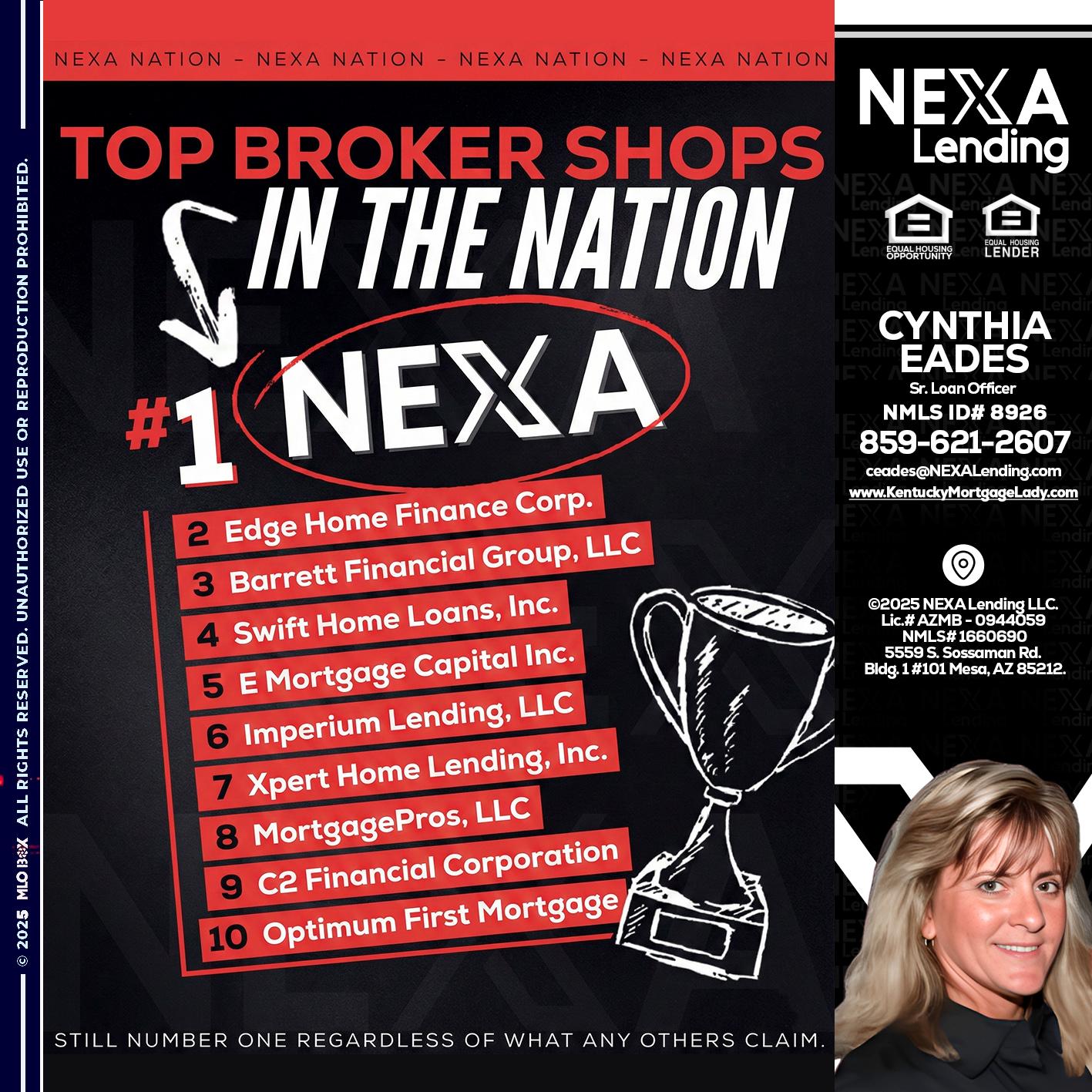top broker - Cynthia Eades -Sr. Loan Officer
