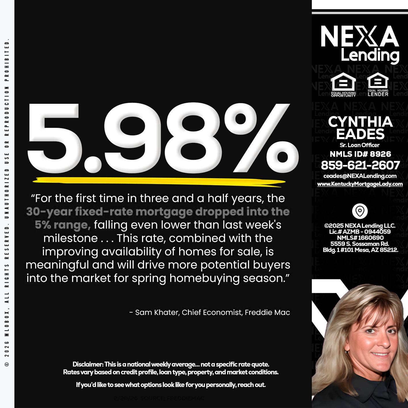 5.98% - Cynthia Eades -Sr. Loan Officer