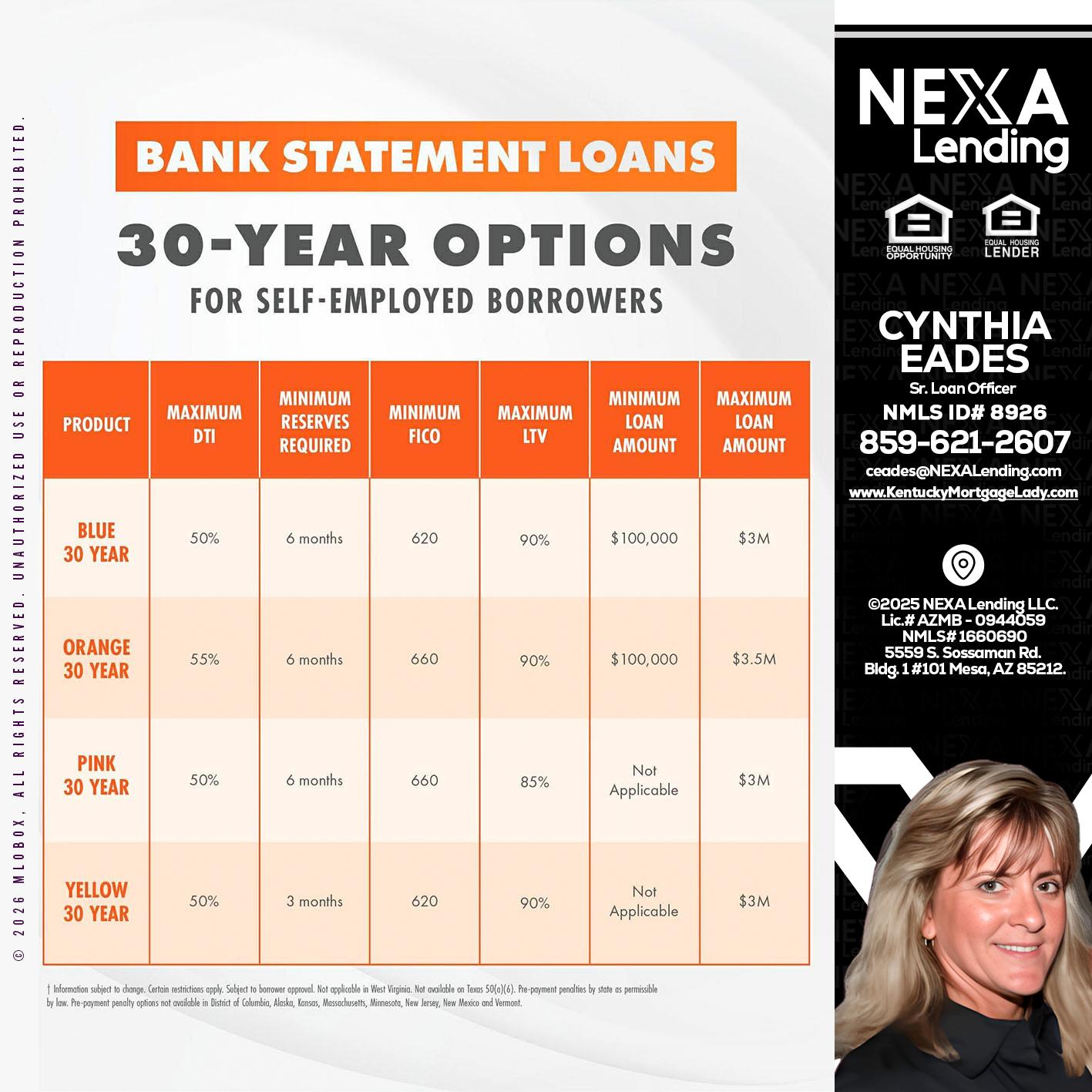 30 YEARS OPTIONS - Cynthia Eades -Sr. Loan Officer