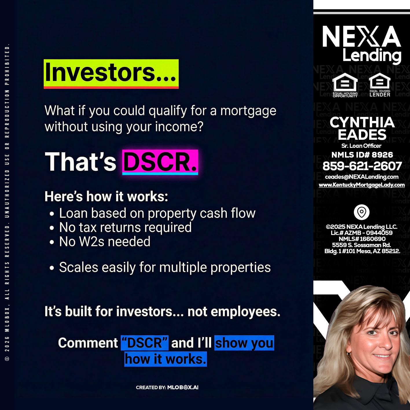 INVESTORS - Cynthia Eades -Sr. Loan Officer