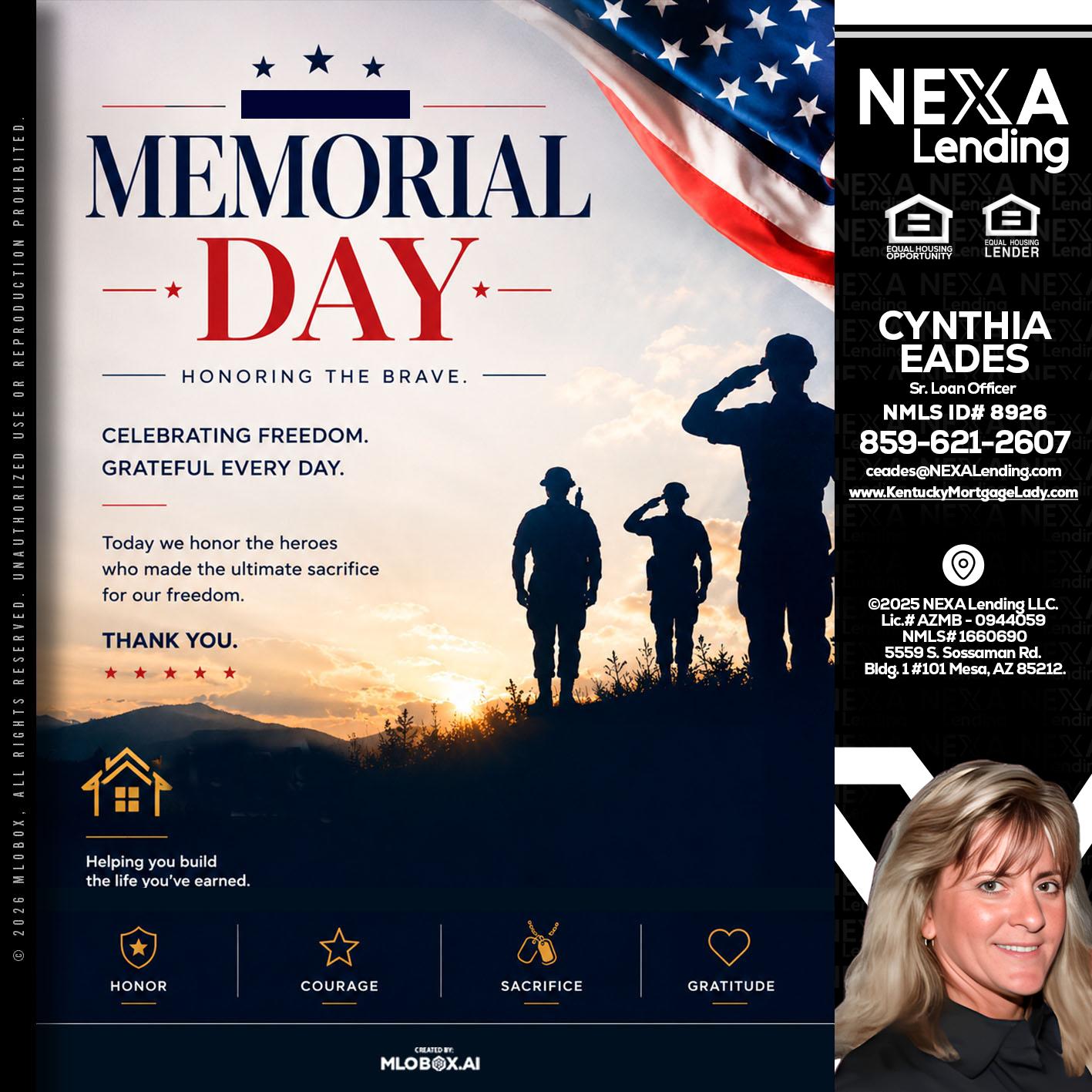 MEMORIAL DAY - Cynthia Eades -Sr. Loan Officer