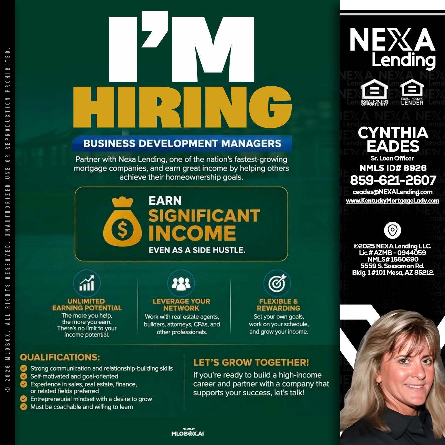 IM HIRING - Cynthia Eades -Sr. Loan Officer