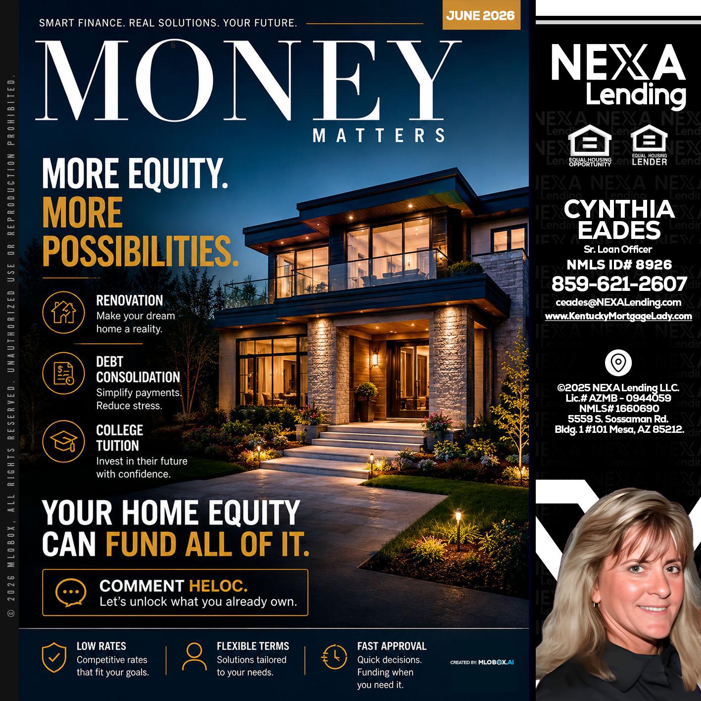 MONEY MATTERS - Cynthia Eades -Sr. Loan Officer