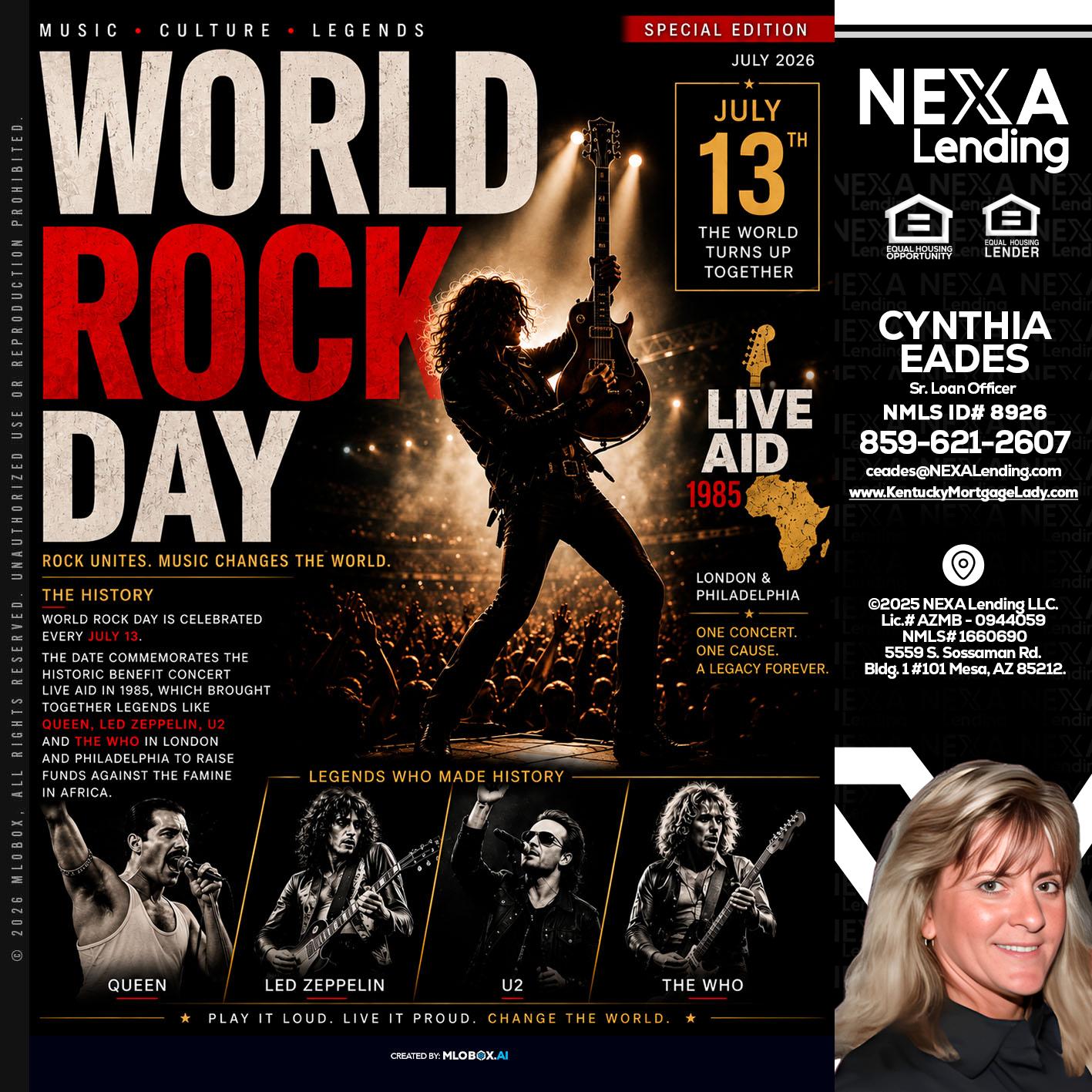 WORLD ROCK MUSIC DAY - Cynthia Eades -Sr. Loan Officer