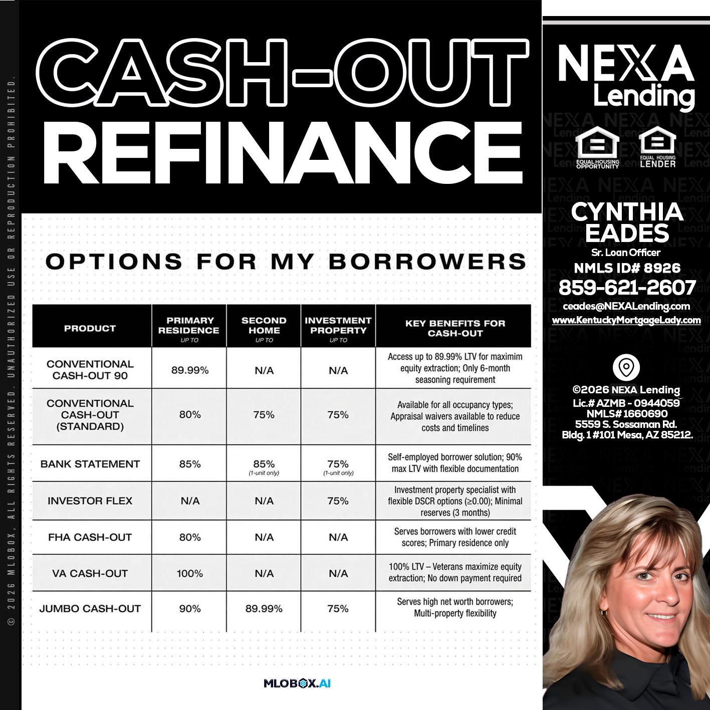 CASH OUT - Cynthia Eades -Sr. Loan Officer